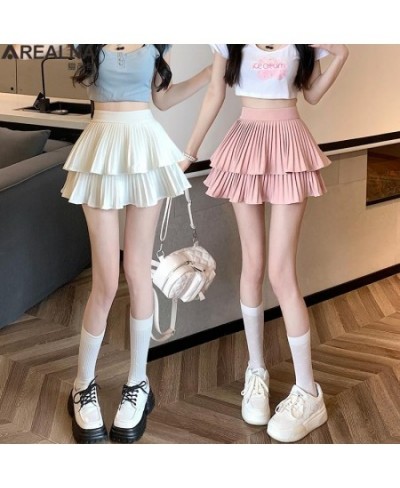 Double-deck cake skirt 2023 summer pink black skirts for women korean fashion white kawaii mini Pleated skirt faldas para muj...