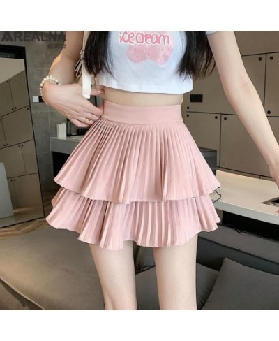 Double-deck cake skirt 2023 summer pink black skirts for women korean fashion white kawaii mini Pleated skirt faldas para muj...