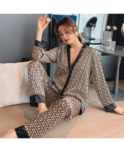 Women's Pajamas Set V Neck Design Luxury Cross Letter Print Sleepwear Silk Like Home Clothes XXL Large Size Nightwear $30.05 ...