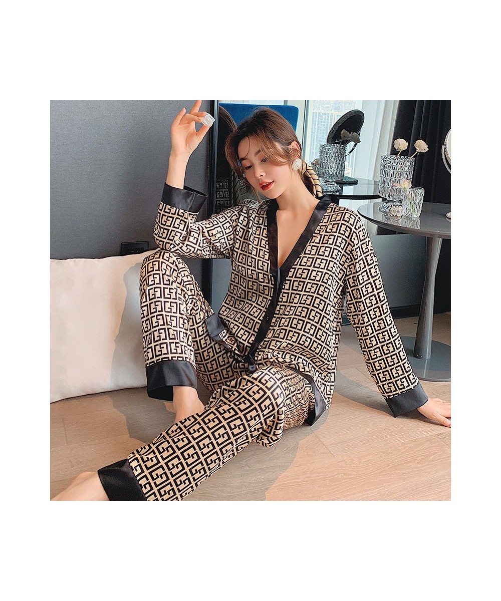 Women's Pajamas Set V Neck Design Luxury Cross Letter Print Sleepwear Silk Like Home Clothes XXL Large Size Nightwear $30.05 ...