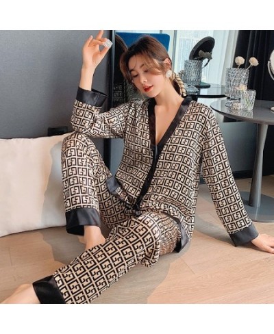 Women's Pajamas Set V Neck Design Luxury Cross Letter Print Sleepwear Silk Like Home Clothes XXL Large Size Nightwear $30.05 ...