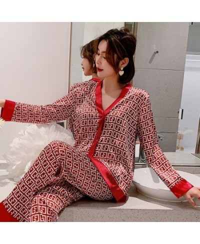 Women's Pajamas Set V Neck Design Luxury Cross Letter Print Sleepwear Silk Like Home Clothes XXL Large Size Nightwear $30.05 ...