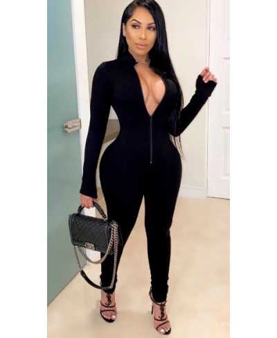 Women Solid Jumpsuit Zipper Fitness Playsuit Sportswear V Neck Front Long Sleeve Fitness Rompers Playsuits $29.11 - Jumpsuits