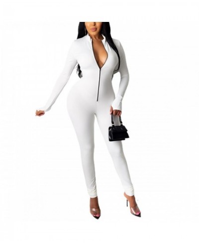 Women Solid Jumpsuit Zipper Fitness Playsuit Sportswear V Neck Front Long Sleeve Fitness Rompers Playsuits $29.11 - Jumpsuits