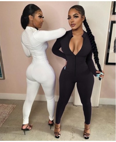 Women Solid Jumpsuit Zipper Fitness Playsuit Sportswear V Neck Front Long Sleeve Fitness Rompers Playsuits $29.11 - Jumpsuits