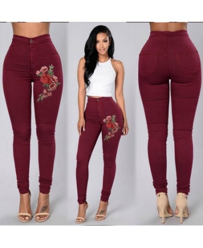 Fashion Women Skinny Embroidery Floral Jeans Stretch High Waist Workout Ripped Denim Pants Trousers 3xl Plus Size $26.44 - Jeans