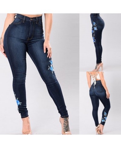 2023 High Waisted Ankle-Length Denim Pants Women'S Plus Size Embroidered High Elastic Straight Tube Tight Jeans $28.42 - Jeans