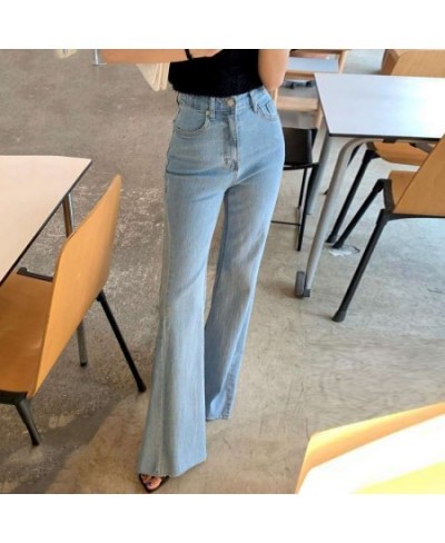 Chic Straight Jeans Women Flare Pants Elegant Office Ladies Slim High Waist Denim Trousers Vintage Light Blue Jeans $47.26 - ...