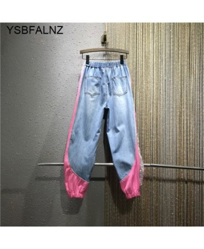 Rhinestone Color Matching Ankle-Tied Harem Jeans Women Elastic Waist Slimming Denim Baggy Pants 2022 Summer New Pantalones $7...