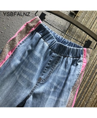 Rhinestone Color Matching Ankle-Tied Harem Jeans Women Elastic Waist Slimming Denim Baggy Pants 2022 Summer New Pantalones $7...