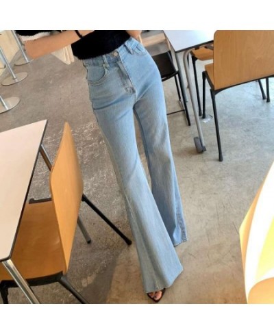 Chic Straight Jeans Women Flare Pants Elegant Office Ladies Slim High Waist Denim Trousers Vintage Light Blue Jeans $47.26 - ...