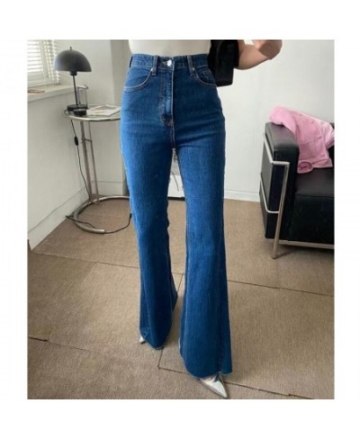 Chic Straight Jeans Women Flare Pants Elegant Office Ladies Slim High Waist Denim Trousers Vintage Light Blue Jeans $47.26 - ...