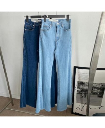 Chic Straight Jeans Women Flare Pants Elegant Office Ladies Slim High Waist Denim Trousers Vintage Light Blue Jeans $47.26 - ...