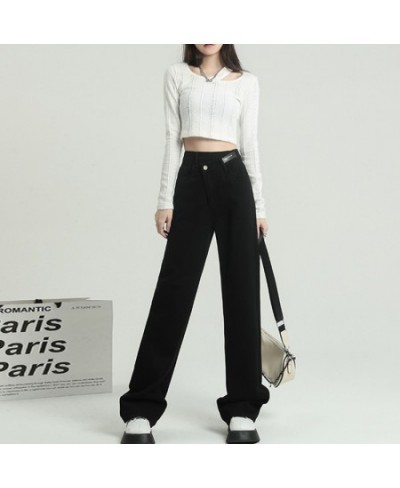 High Waisted Jeans for Women 2022 Black Pants Irregular Waist Straight Vintage Streetwear New Fashion Y2k Denim Pants $58.37 ...