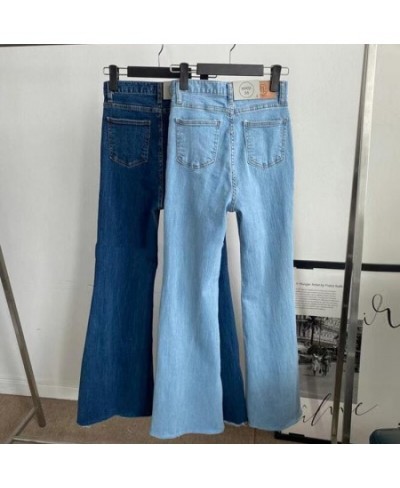 Chic Straight Jeans Women Flare Pants Elegant Office Ladies Slim High Waist Denim Trousers Vintage Light Blue Jeans $47.26 - ...