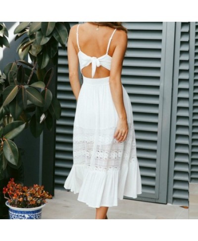 Boho Long Maxi Dress Women Summer Sundress Ladies Sleeveless Lace White Beach Dress Evening Party Casual Dresses Girls Vestid...