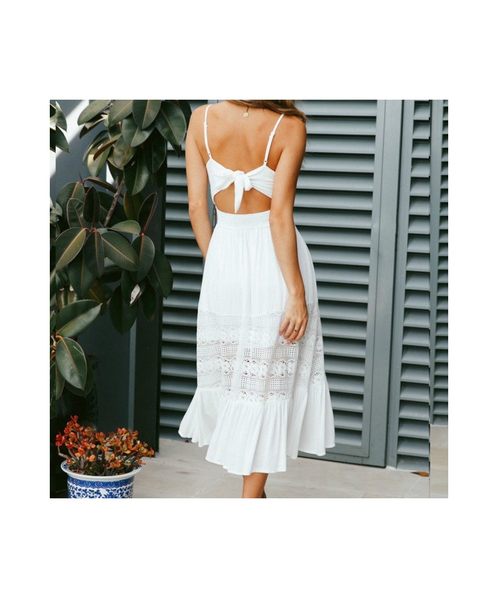 Boho Long Maxi Dress Women Summer Sundress Ladies Sleeveless Lace White Beach Dress Evening Party Casual Dresses Girls Vestid...