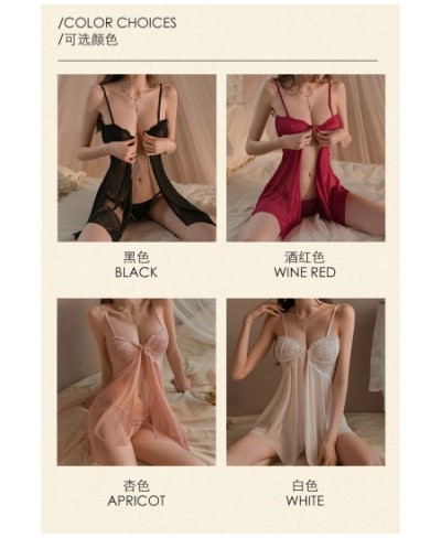 2023 Summer Women Night Gowns Sexy Nightwear Front Buckle Perspective Mesh Temptation Hot Dress See Through Pajamas Nightgown...