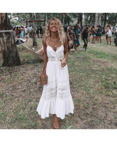 Boho Long Maxi Dress Women Summer Sundress Ladies Sleeveless Lace White Beach Dress Evening Party Casual Dresses Girls Vestid...