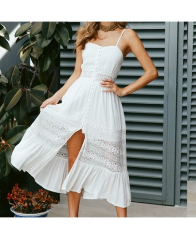 Boho Long Maxi Dress Women Summer Sundress Ladies Sleeveless Lace White Beach Dress Evening Party Casual Dresses Girls Vestid...