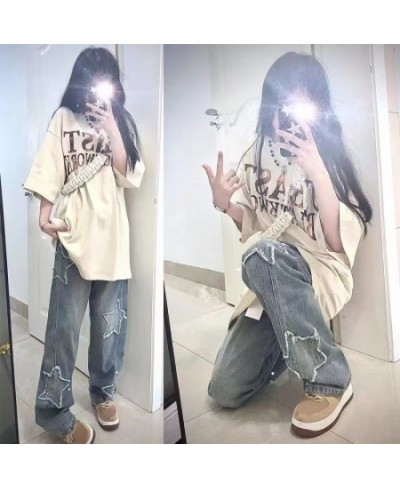 Y2K Emo Women Streetwear Oversized Star Pattern Straight Trousers Baggy Jeans Fairy Grunge Hip Hop Denim Pants Korean Clothes...