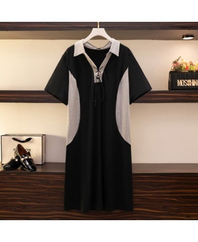 New 2022 Summer Plus Size Dress For Women Large Size Loose Short Sleeve Gray Cotton V-neck Midi Dress 3XL 4XL 5XL 6XL 7XL $61...