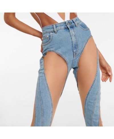 High Waist Women's Jeans Fashion Spiral Hollow Out Mesh Design Sense Stitching Tide Slit Denim Pants 2023 New $72.15 - Jeans