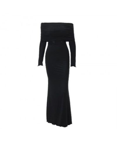 Elegant Black Party Dresses Women Evening Off The Shoulder Flare Hem Long Sleeve Maxi Dress French Style N33-CE27 $33.86 - Dr...