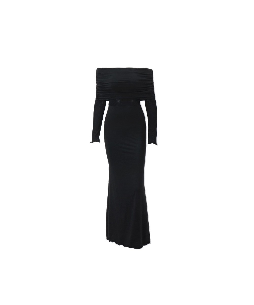 Elegant Black Party Dresses Women Evening Off The Shoulder Flare Hem Long Sleeve Maxi Dress French Style N33-CE27 $33.86 - Dr...