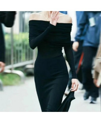 Elegant Black Party Dresses Women Evening Off The Shoulder Flare Hem Long Sleeve Maxi Dress French Style N33-CE27 $33.86 - Dr...