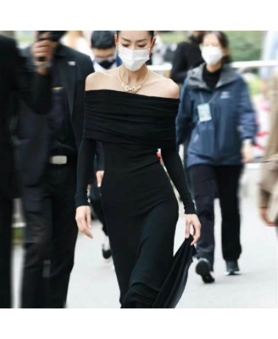 Elegant Black Party Dresses Women Evening Off The Shoulder Flare Hem Long Sleeve Maxi Dress French Style N33-CE27 $33.86 - Dr...