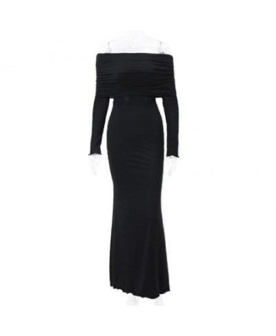 Elegant Black Party Dresses Women Evening Off The Shoulder Flare Hem Long Sleeve Maxi Dress French Style N33-CE27 $33.86 - Dr...