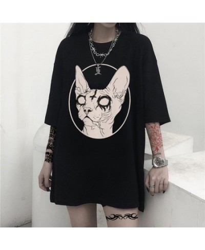 Death Metal Sphynx Cat T-Shirt Women Metal Harajuku Gothic TShirt female summer Aesthetic tshirt Hipster tops Graphic Tee shi...