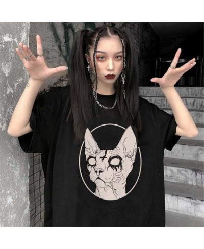 Death Metal Sphynx Cat T-Shirt Women Metal Harajuku Gothic TShirt female summer Aesthetic tshirt Hipster tops Graphic Tee shi...