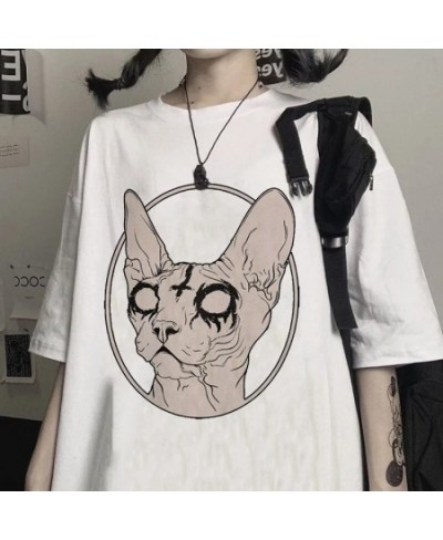 Death Metal Sphynx Cat T-Shirt Women Metal Harajuku Gothic TShirt female summer Aesthetic tshirt Hipster tops Graphic Tee shi...