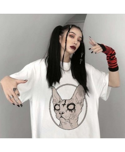 Death Metal Sphynx Cat T-Shirt Women Metal Harajuku Gothic TShirt female summer Aesthetic tshirt Hipster tops Graphic Tee shi...