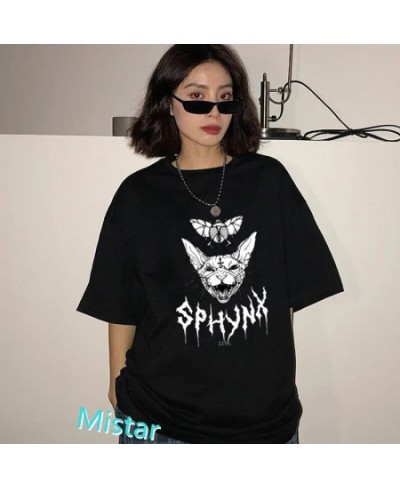 Death Metal Sphynx Cat T-Shirt Women Metal Harajuku Gothic TShirt female summer Aesthetic tshirt Hipster tops Graphic Tee shi...