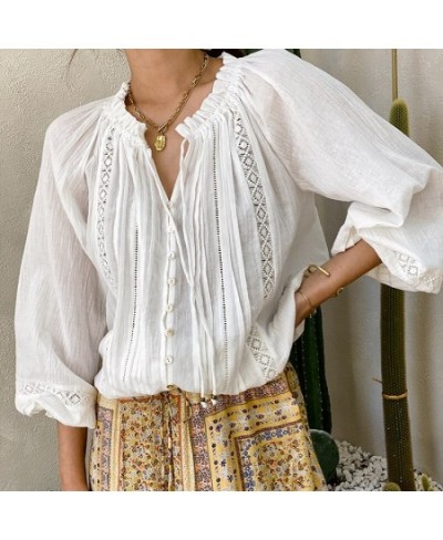 2023 Spring New Long Sleeved Shirts Women's French Style Cotton Boho Blouses Embroidery Lace Mujer Shirts Cotton Blouses Chic...