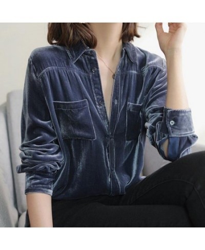 Fashion Lapel Button Spliced Pockets Korean Shirt Women Clothing 2022 Autumn New All-match Casual Tops Loose Korean Blouse $3...