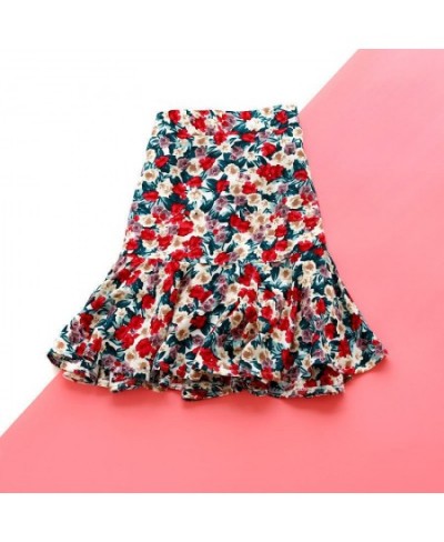 2022 New Summer Vintage Floral Print Short Skirt Female High Waist Slim Wrap Hip A-line Skirt Fold Versatile Skirts for Women...