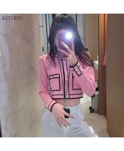 Runway Sweater Cardigan Women 2022 Spring Round neck Single Breasted Pink/Red Knitted Jacket Ladies Elegant Knitting Outwear ...