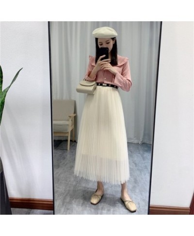 2022 Autumn& Winter New Simple Elastic High Waist Slim Pleated Skirt Korean Casual Loose Women A-line Long Skirt $35.14 - Skirts