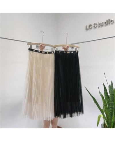 2022 Autumn& Winter New Simple Elastic High Waist Slim Pleated Skirt Korean Casual Loose Women A-line Long Skirt $35.14 - Skirts