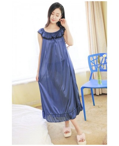 Sexy Female Summer Long Nightgown Ice Silk Nightwear Sleeveless Night Shirt Solid Loose Sleepwear Casual Night Dress Negligee...