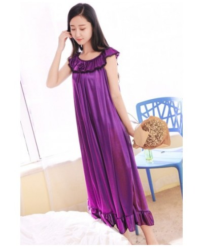 Sexy Female Summer Long Nightgown Ice Silk Nightwear Sleeveless Night Shirt Solid Loose Sleepwear Casual Night Dress Negligee...