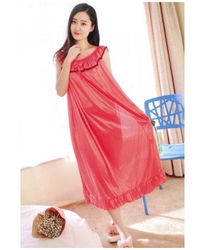 Sexy Female Summer Long Nightgown Ice Silk Nightwear Sleeveless Night Shirt Solid Loose Sleepwear Casual Night Dress Negligee...