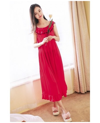 Sexy Female Summer Long Nightgown Ice Silk Nightwear Sleeveless Night Shirt Solid Loose Sleepwear Casual Night Dress Negligee...