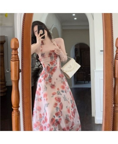 Floral Strap Midi Dress Woman Elegant One Piece Dress Korean Evening Party Printed Casual Midi Dress 2023 Summer Design $44.0...