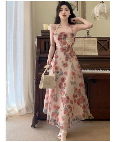 Floral Strap Midi Dress Woman Elegant One Piece Dress Korean Evening Party Printed Casual Midi Dress 2023 Summer Design $44.0...