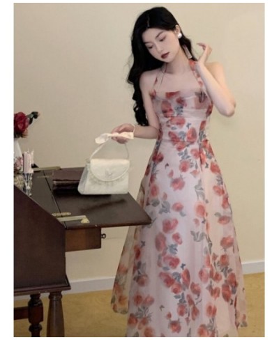 Floral Strap Midi Dress Woman Elegant One Piece Dress Korean Evening Party Printed Casual Midi Dress 2023 Summer Design $44.0...